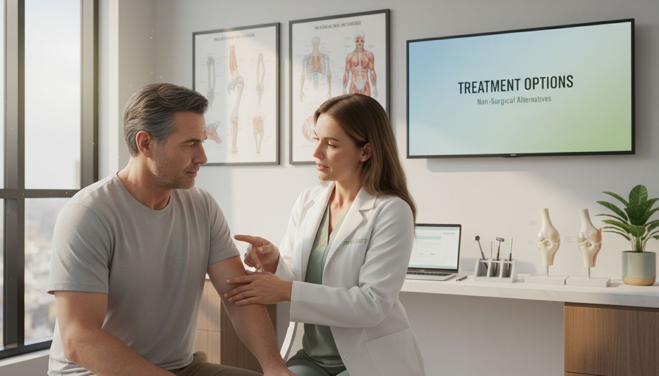 Doctor consulting patient on elbow alternatives