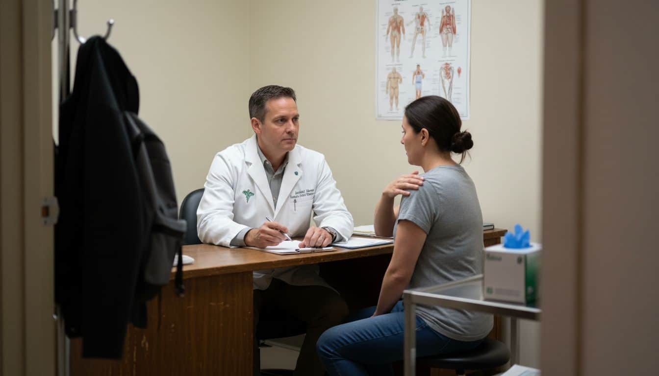 Doctor consulting patient about shoulder injury